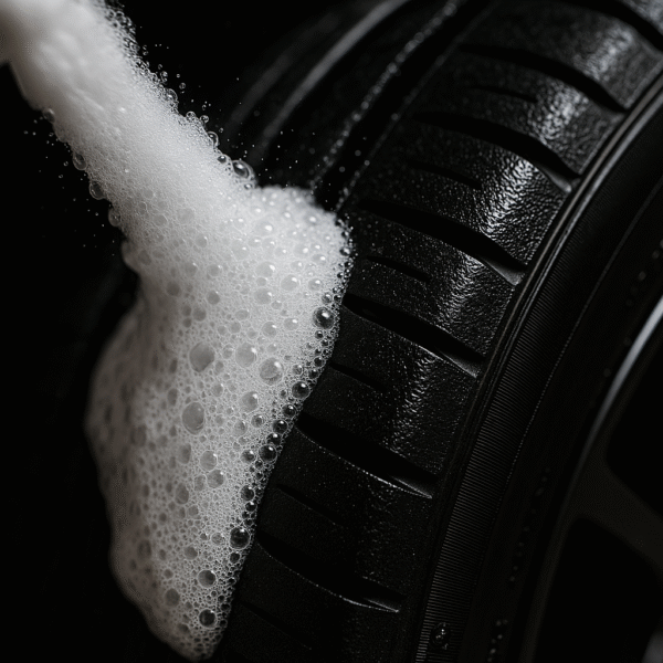 “Espuma Senfineco Tire Shine 9917 penetrando en la banda lateral de la llanta”